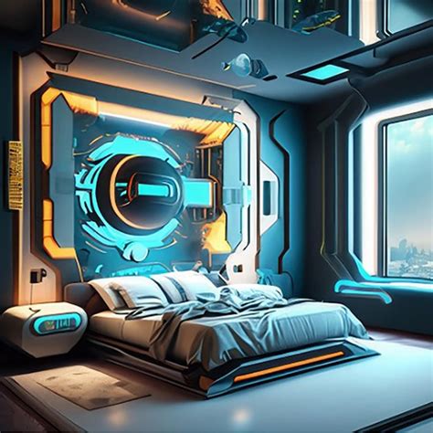 Premium AI Image | A holographic smart modern hightech scifi cyberpunk futuristic bedroom ...