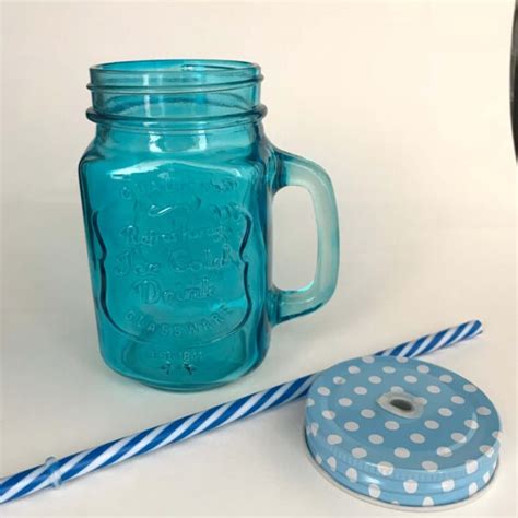 Blue Colored Mason Jar Mug 16oz / 453ml - Lida Glassware
