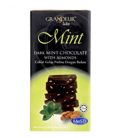 GRANDEUR DARK MINT CHOCOLATE BAR WITH ALMONDS 45g