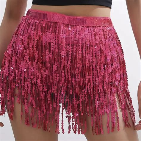 Sequin Hot Pink Tassel Skirt Taylor Swift Eras Hip Scarf Lace-up ...