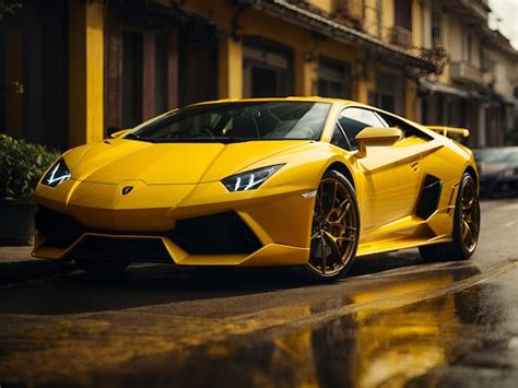 Premium AI Image | A yellow Lamborghini car on the road