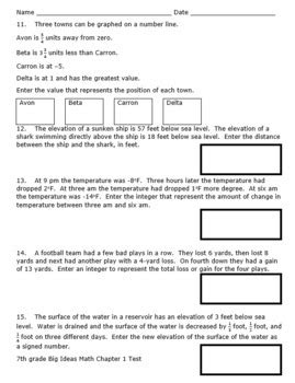 7th Grade Big Ideas Math Chapter 1 Quizzes and Test-Common Core/MRL ...