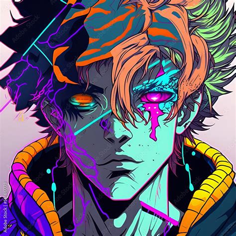 Neon Graffiti Anime Alien Boy with Blue Skin and Pink Glowing Blood. [Digital Art, Sci-Fi ...