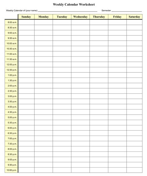 Weekly Planner Printable With Times