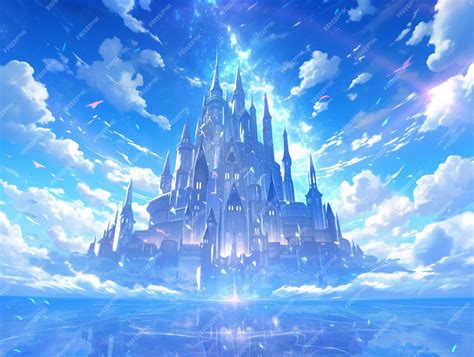 Anime castle in the sky with a bright sun shining generative ai | Premium AI-generated image