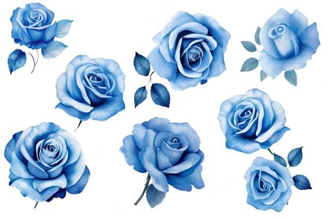 Premium PSD | Set of blue rose flowers isolated on white background vector illustration