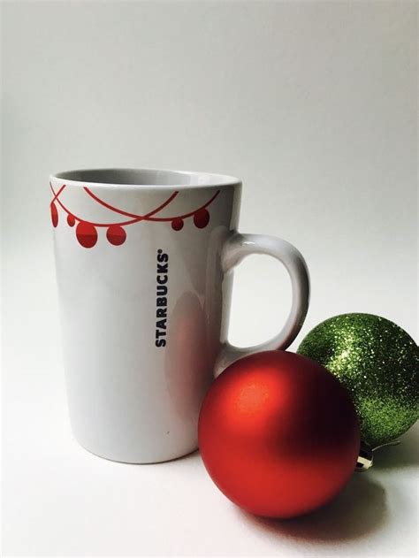 Starbucks 2012 Christmas Mug White with Strands of Small Red Ornaments ...