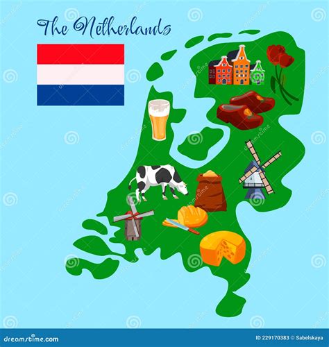 Dutch or Netherlands Travel Tourist Map Guide, Flat Vector Illustration ...