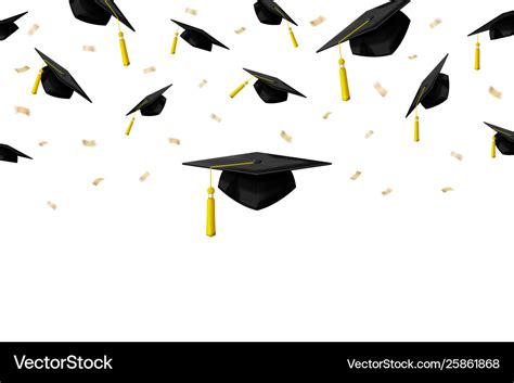 Graduation banner with ceremony caps in air Vector Image