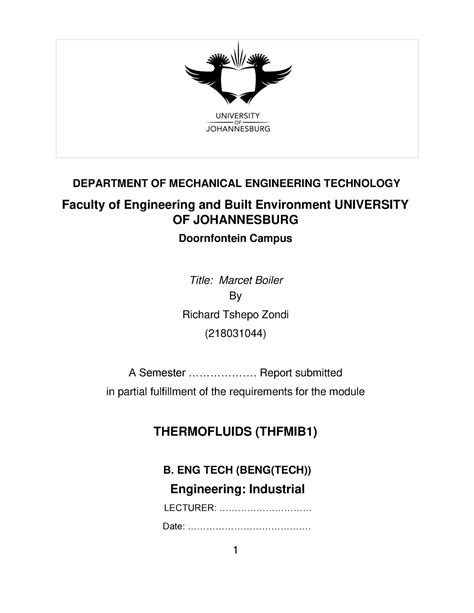 Marcet Boiler experiment 2 - DEPARTMENT OF MECHANICAL ENGINEERING TECHNOLOGY Faculty of ...