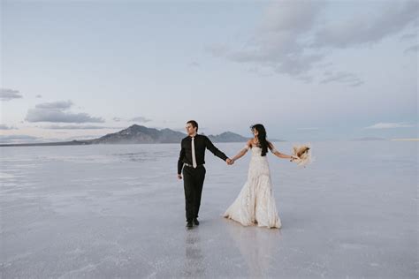 Sunset at the Salt Flats - Utah Bride & Groom