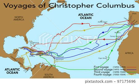 The 4 voyages of Christopher Columbus to... - Stock Illustration ...