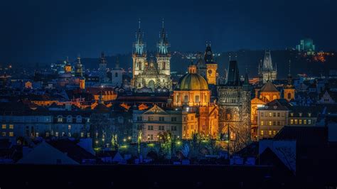 Prague, city, night, lights, cityscape, Czech Republic HD Wallpaper