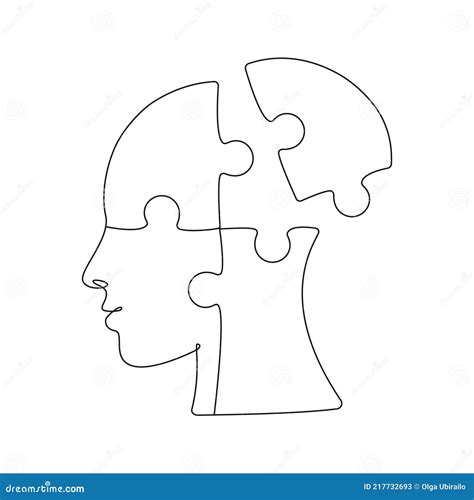 Puzzle Shaped Head Lacking One Piece in One Line Drawing. Concept of ...