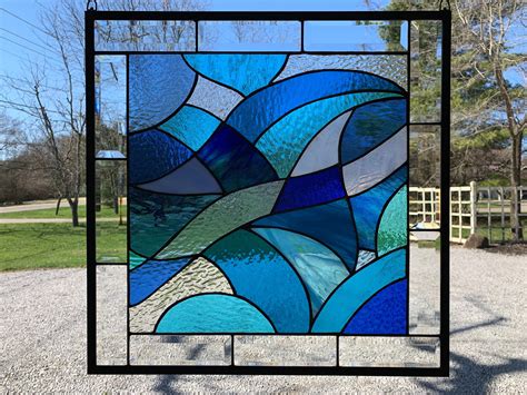 Honeydewglass Large Stained Glass Ocean Waves 144WV - Etsy | Modern ...