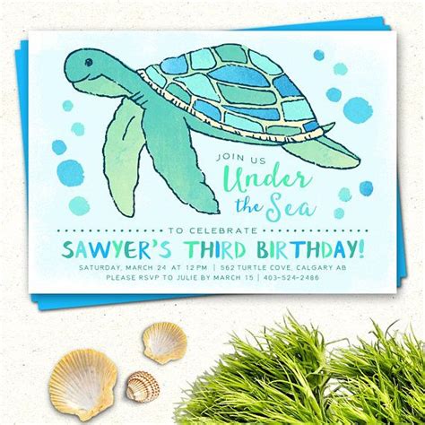 Under the Sea Invitations Turtle Birthday Invitation Sea | Etsy | Turtle birthday invitations ...