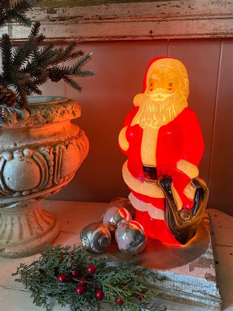 Vintage SANTA CLAUS Blow Mold With LIGHT Yard Decor Farmhouse Christmas ...