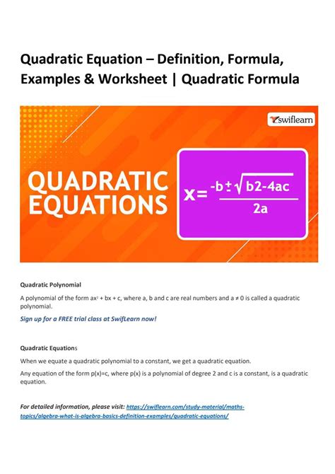 Quadratic Equation - Definition, Formula, Examples & Worksheet ...