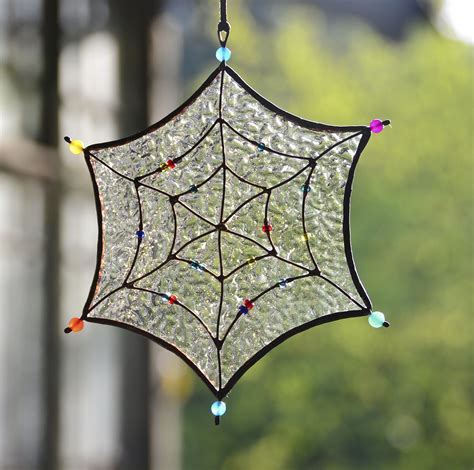 Stained glass Halloween decor, stained glass spider web, Halloween ...