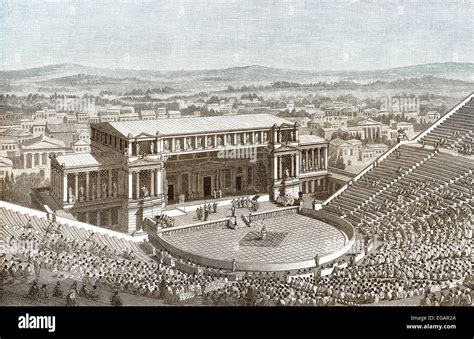 Reconstruction of the Theatre of Dionysus in ancient Athens, Greece ...