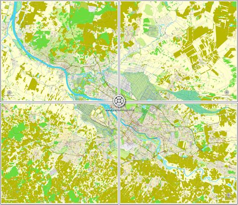 Bremen, Germany, printable vector street City Plan map in 4 parts, full editable, Adobe Illustrator