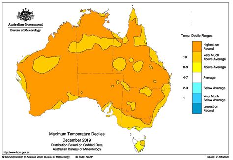 Australia maximum temperature deciles, December 2019 : r/AussieMaps