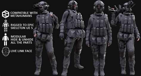 Woman - Military Uniform 14 - Modular - Rigged in Characters - UE ...