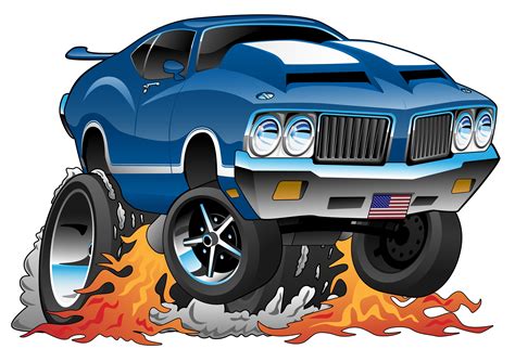 Classic Seventies American Muscle Car Hot Rod Cartoon Vector Illustration 372497 Vector Art at ...