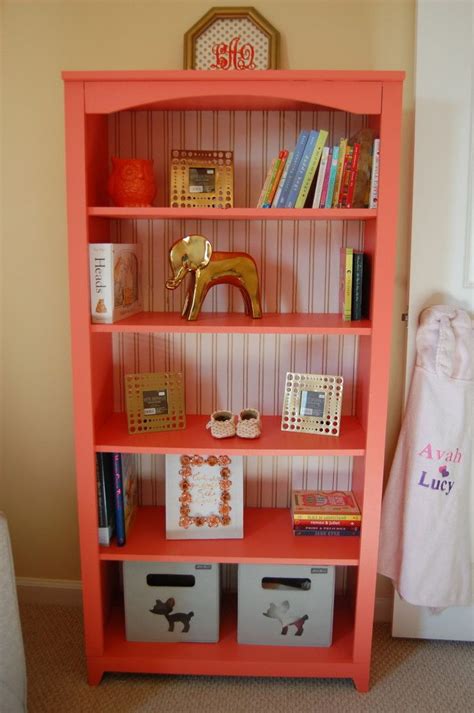 Coral Painted Bookcase with Gold Lined Wallpaper on the Back Big Girl Rooms, Woman Bedroom ...