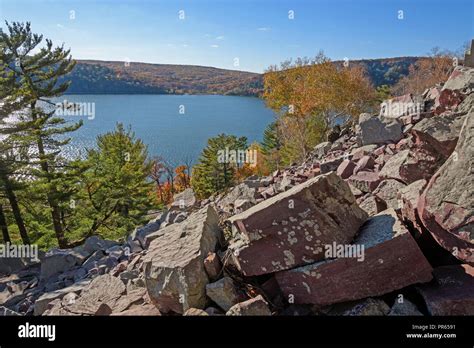 Fall Colors in Rocks and Water at Devils Lake State Park in Wisconsin Stock Photo - Alamy