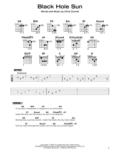 Black Hole Sun Sheet Music | Soundgarden | Really Easy Guitar