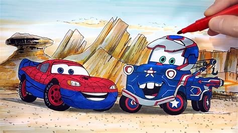 Draw Spider-man Lightning McQueen Spider Car and Iron Patriot Mater ...