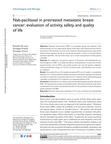 (PDF) Nab-paclitaxel in pretreated metastatic breast cancer: evaluation of activity, safety, and ...