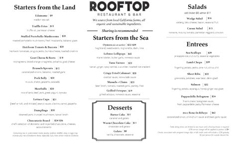 Menu 1 — The Rooftop | Restaurant & Bar