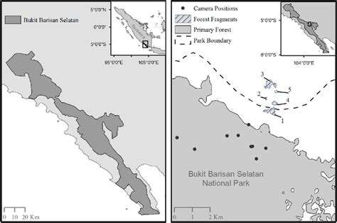 A map of Bukit Barisan Selatan National Park, Sumatra (left) and a map... | Download Scientific ...