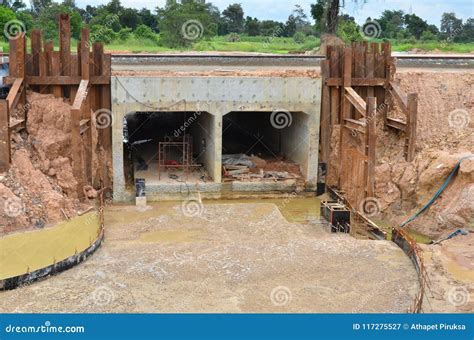 Concrete Tunnel and Road Construction Under Railway Stock Image - Image ...