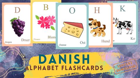 DANISH Alphabet FLASHCARD with picture, Learning Danish, Danish Letter Flashcard,Danish Language ...