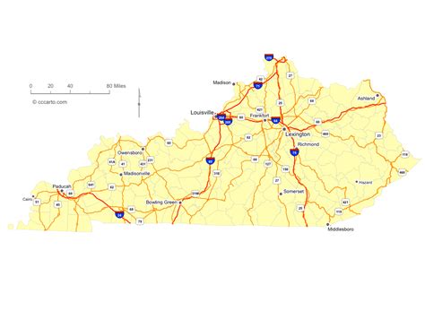 Map of Kentucky Cities - Kentucky Interstates, Highways Road Map - CCCarto.com