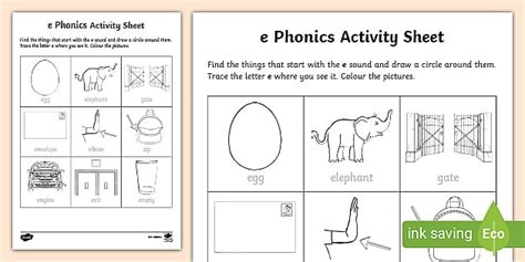 Phonics 'e' Worksheet Activity | Literacy Resources - Twinkl