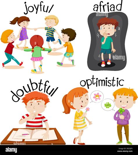 English vocabulary adjective word with cartoon characters illustration ...