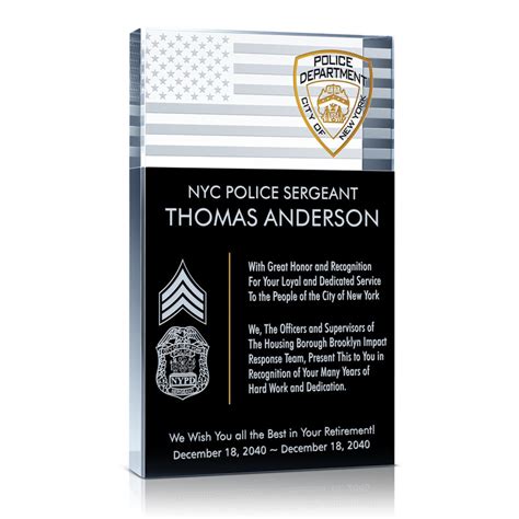 Police Sergeant Retirement Plaque - Wording Sample by Crystal Central