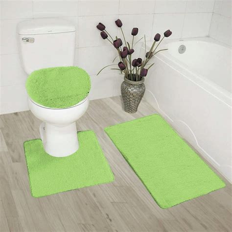 3 Piece Lime green Soft Bathroom Bath Mat Set Extra Absorbent Solid Bath Rug 19"x 30", Contour ...