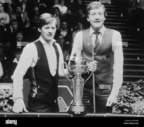 Alex Higgins, left, and Steve Davis at the Guildhall, Preston, with the ...