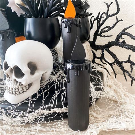 Faux Wooden Halloween Candles Black Flame Candle Decor - Etsy