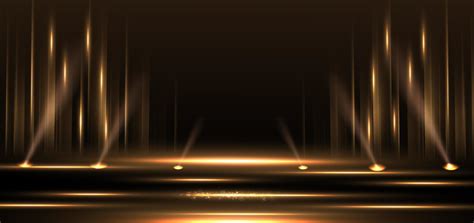 Elegant golden stage vertical glowing with lighting effect sparkle on black background. Template ...