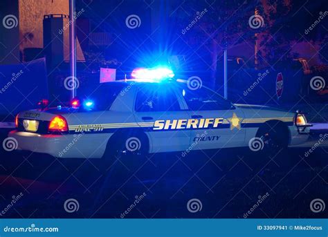 Sheriff Car at Night with Lights on Stock Image - Image of protector ...