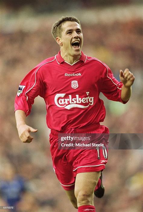 Michael Owen of Liverpool celebrates scoring the opening goal of the ...