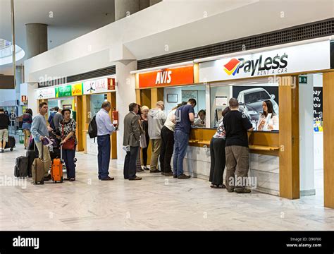 Car hire desks, Arrecife airport, Lanzarote, Canary Islands, Spain ...