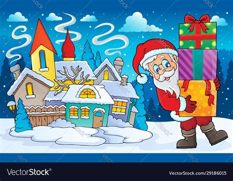 Santa claus with gifts in winter scenery Vector Image