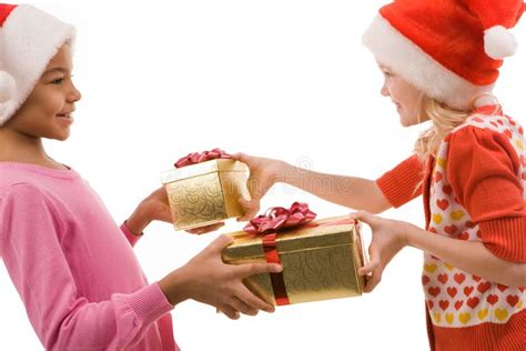 Exchanging gifts stock photo. Image of decorated, christmastime - 12085916